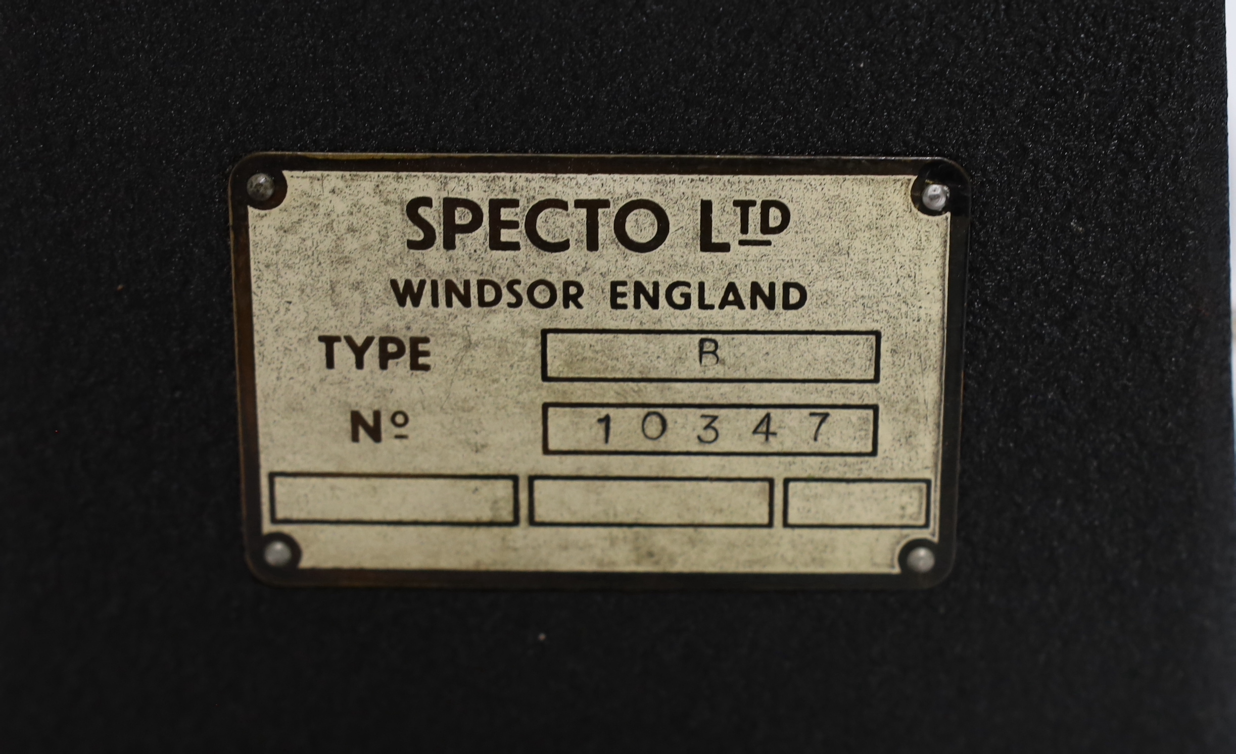 A Specto 9.5mm cine film projector in a leather case, case 32cm x 38cm x 18cm